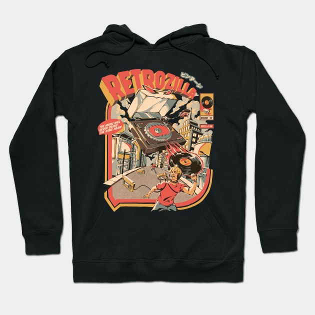 Retro Soundzilla - Black Hoodie by Ilustrata